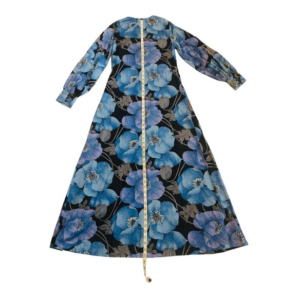 Vintage Long Floral Dress St. Michael Made In Britain 1960s Blue Purple Flowers - Picture 6 of 16